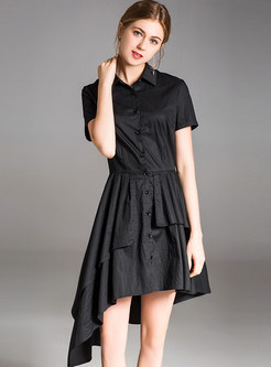 Black Splicing Single-breasted Shirt Dress