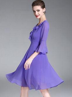 Purple Chiffon Ruffle A Line Dress
