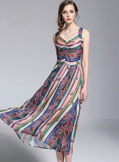 Colorful Striped High Waist Slip Dress