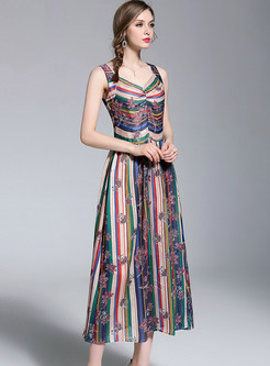 Colorful Striped High Waist Slip Dress