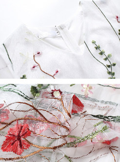 Gauze Embroidery Perspective Midi Dress