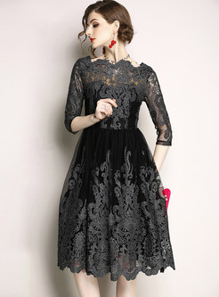 Elegant Gauze Embroidery Prom Dress