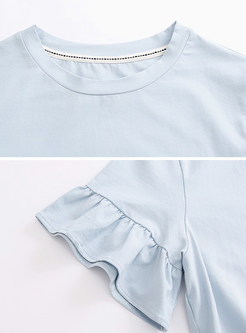 Blue Letter Print Flare Sleeve T-shirt