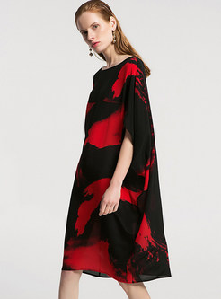 Casual Batwing Sleeve Silk Shift Dress