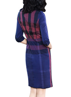 Striped Slit Lapel Sheath Shirt Dress