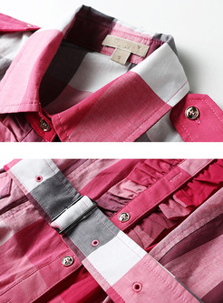 Pink Plaid Lapel Mini Shirt Dress