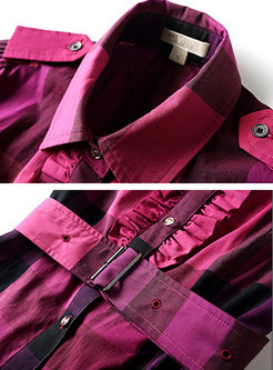 Fashion Stringy Selvedge Splicing Shirt Dress