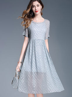 Blue Dot Print Casual Pleated Dress