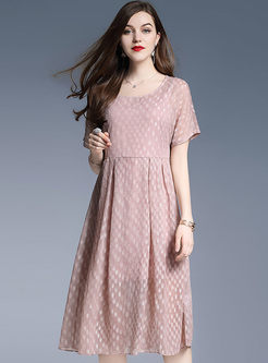 Pink Dot Print Casual Pleated Dress