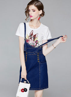 Fashion Embroidery T-shirt & Stylish Denim Overalls