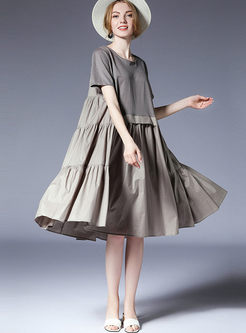 Grey Ruffle Plus Size Splicing Shift Dress