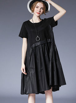 Black Ruffle Plus Size Splicing Shift Dress