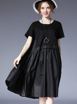 Black Ruffle Plus Size Splicing Shift Dress