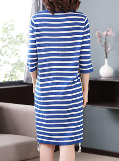 Blue Casual Striped T-shirt Dress