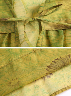 Yellow Chiffon Casual Floral Print Coat