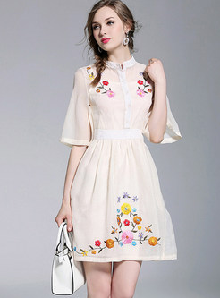 Ethnic Floral Embroidery Skater Dress