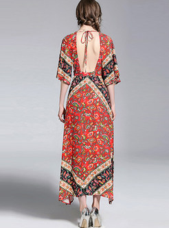 Bohemia Floral Print V-neck Split Maxi Dress