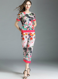 Fashion Print Short Sleeve Two-piece Outfits