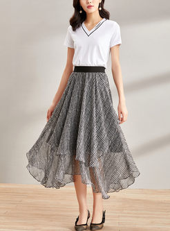 Fashion Black High Waist Asymmetric Flare Skirt