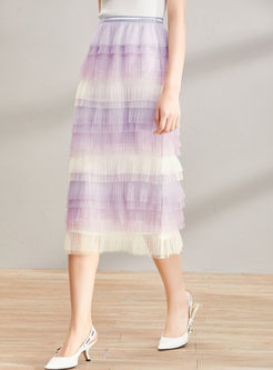 Fashion Elastic Waist Stitching Layered Skirt