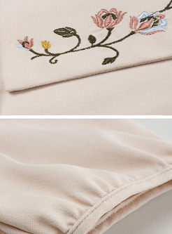 Apricot Single-Breasted Solid Color Embroidery Blouse