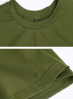 Green Embroidery Casual Cotton T-Shirt