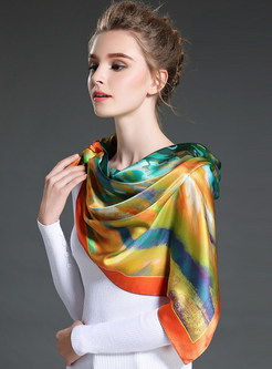 Fashion Color-blocked Print Silk Scarf