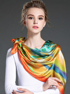 Fashion Color-blocked Print Silk Scarf