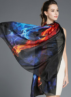 Silk Flame Design Thin Scarf