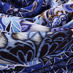 Blue Floral Print Silk Scarf