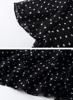 Black Casual Dot Print Layered Shift Dress