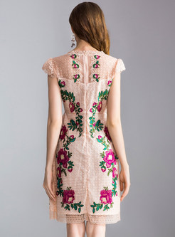 Hollow Out Flower Embroidery A Line Dress