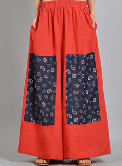 Red Casual Patchwork Wide Leg Pants