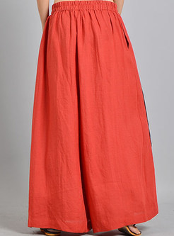 Red Casual Patchwork Wide Leg Pants