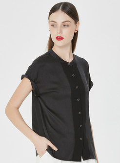 Black Silk Short Sleeve Blouse