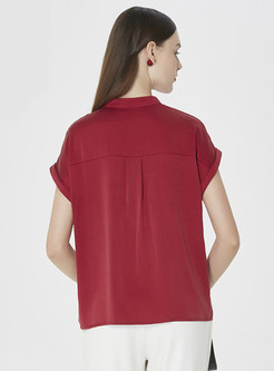 Red Single-breasted Fashion Silk Blouse