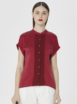 Red Single-breasted Fashion Silk Blouse
