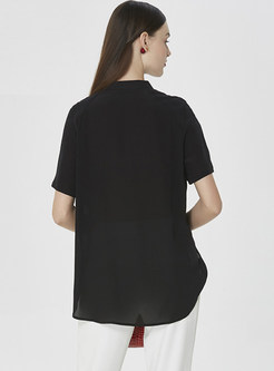 Black Brief Asymmetric Silk Blouse