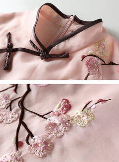 Pink Vintage Silk Stand Collar Cheongsam
