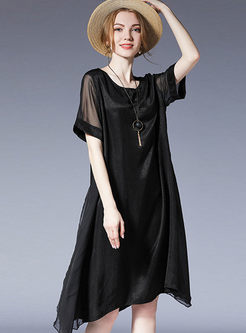 Fashion Black Short Sleeve Shift Dress