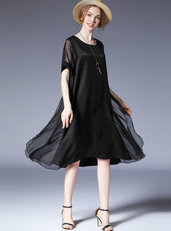 Fashion Black Short Sleeve Shift Dress