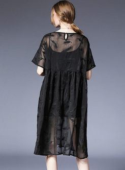 Black Embroidery Plus Size Dress With Underskirt
