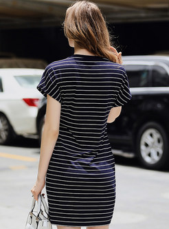 Stylish Striped Short Sleeve T-shirt Dress