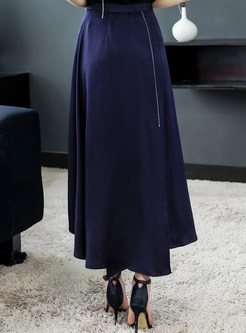 Navy Blue Slit Asymmetric Skirt