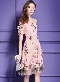 Chic Floral Embroidery A Line Dress