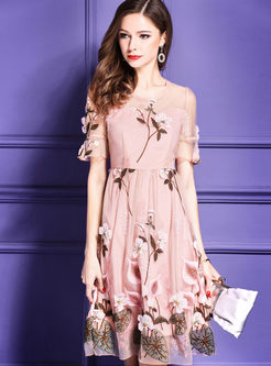 Chic Floral Embroidery A Line Dress