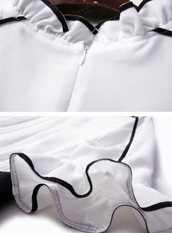 White Falbala High Waist Split Bodycon Dress