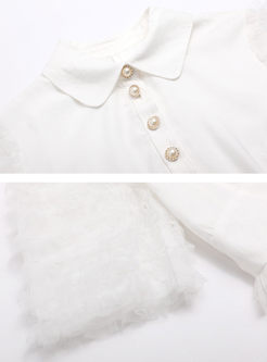 White Sweet Stitching Gauze Layered Dress