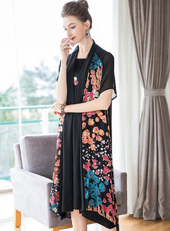 Red Flower All-match Loose Shift Coat