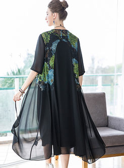 Elegant Green Flower Asymmetric Tied Plus Size Dress